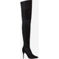 Ajay Knitted Over The Knee In Black Faux Leather, Black