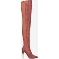 Ajay Knitted Over The Knee In Mocha Faux Leather, Brown