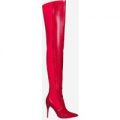 Ajay Knitted Over The Knee In Red Faux Leather, Red
