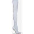 Alabama Pointed Toe Long Boot In Light Blue Lycra, Blue