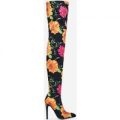 Alabama Pointed Toe Long Boot In Floral Lycra, Black