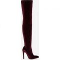 Alabama Over The Knee Long Boot In Maroon Velvet, Red