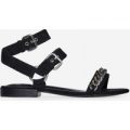 Alana Silver Chain Detail Sandal In Black Faux Suede, Black