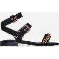 Alana Rose Gold Chain Detail Sandal In Black Faux Suede, Black