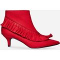 Alec Frill Detail Kitten Heel Ankle Boot In Red Faux Suede, Red