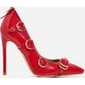 Aleko Buckle Detail Court Heel In Red Patent, Red