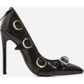 Aleko Buckle Detail Court Heel In Black Patent, Black