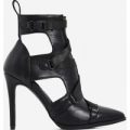 Alessia Strap Detail Ankle Boot In Black Faux Leather, Black