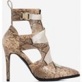 Alessia Strap Detail Ankle Boot In Nude Snake Print Faux Leather, Nude