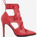 Alessia Strap Detail Ankle Boot In Red Faux Leather, Red