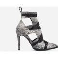 Alessia Strap Detail Ankle Boot In Grey Snake Print Faux Leather, Grey