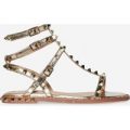 Alfie Studded Detail Gladiator Sandal In Rose Gold Faux Leather, Rose Gold