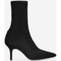 Alia Kitten Heel Sock Boot In Black Faux Suede, Black