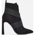 Alison Elasticated Cross Over Ankle Boot In Black Faux Suede, Black