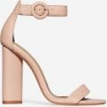 Alison Barely There Block Heel In Nude Faux Leather, Nude