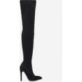 Alto Studded Detail Thigh High Long Boot In Black Lycra, Black