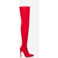 Alto Studded Detail Thigh High Long Boot In Red Lycra, Red
