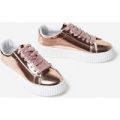 Cece Lace Up Creeper Trainer In Rold Gold Faux Leather, Rose Gold