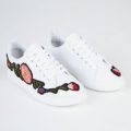 Harlow Floral Embroided Lace Up Trainers In White Faux Leather, White
