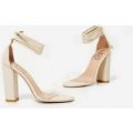 Anabel Perspex Lace Up Block Heel In Nude Faux Leather, Nude