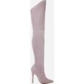 Amber Over The Knee Grey Faux Suede Stiletto Boot, Grey