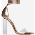 Anabella Lace Up Perspex Heel In Rose Gold Faux Leather, Rose Gold