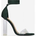 Anabella Lace Up Perspex Heel In Green Faux Suede, Green