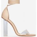 Anabella Lace Up Perspex Heel In Nude Faux Leather, Nude