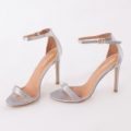 Avril Barely There Heels in Light Satin, Grey