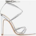 Angela Plaited Pointed Heel In Silver Patent, Silver