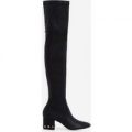 Anna Studded Detail Over The Knee Long Boot In Black Faux Leather, Black