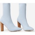 Anushka Knit Ankle Boot With Wooden Heel In Light Blue, Blue