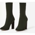 Anushka Knit Ankle Boot With Wooden Heel In Khaki, Green