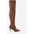 Arden Kitten Heel Over The Knee Long Boot In Taupe Faux Suede, Brown