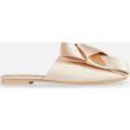 Ares Bow Flat Mule In Nude Satin, Nude