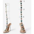 Aria Jewel Embellished Perspex Long Heel In Nude Faux Leather, Nude