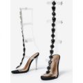 Aria Jewel Embellished Perspex Long Heel In Black Faux Leather, Black