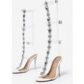 Aria Jewel Embellished Perspex Long Heel In White Faux Leather, White