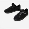 Ariel Ribbon Lace Up Trainer In Black Faux Suede, Black