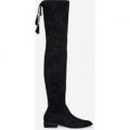 Arlo Over The Knee Long Boot In Black Faux Suede, Black