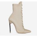 Athena Skinny Heel Lace Up Ankle Boot In Nude Lycra, Nude
