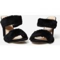 Aubury Faux Fur Heel Mule In Black Faux Suede, Black