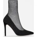 Audrina Mesh Ankle Boot In Black Faux Suede, Black