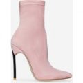 Ava Skinny Heel Pointed Toe Sock Boot In Rose Pink Faux Suede, Pink