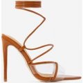 Ava Perspex Lace Up Heel In Mocha Patent, Brown