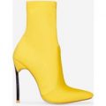 Ava Skinny Heel Pointed Toe Sock Boot In Yellow Lycra, Yellow