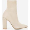 Avery Block Heel Sock Boot In Nude Faux Suede, Nude