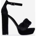 Avril Faux Fur Platform Heel In Black Faux Suede, Black