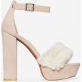 Avril Faux Fur Platform Heel In Nude Faux Suede, Nude