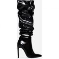 Kaiser Slouched Long Boot In Black Faux Leather, Black